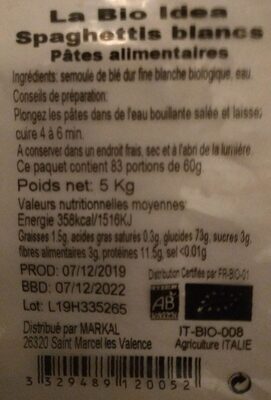 Markal - Spaghettis blancs bio 5kgs