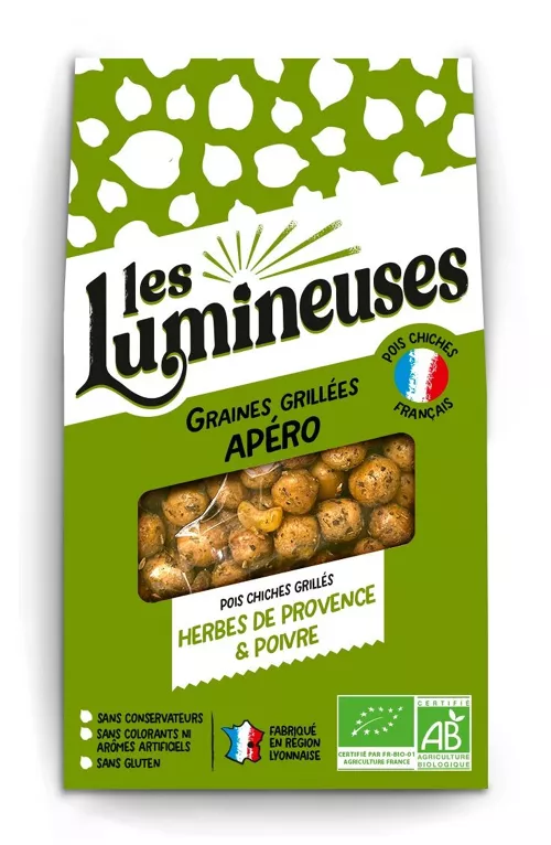 Les Lumineuses - Graines grillées apéro - BIO - Pois chiches Herbes de Provence et poivre 90g - SANS GLUTEN